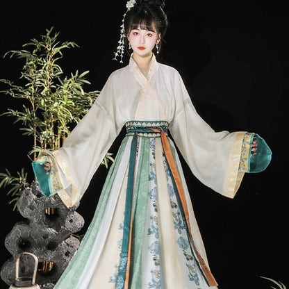 Floral Embroidered Hanfu Top / Light Jacket / Mid Rise Maxi