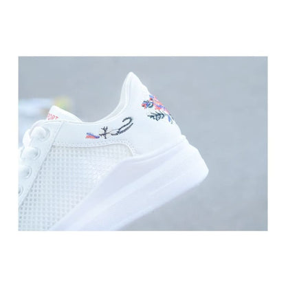 Floral Embroidered Mesh Panel Platform Sneakers