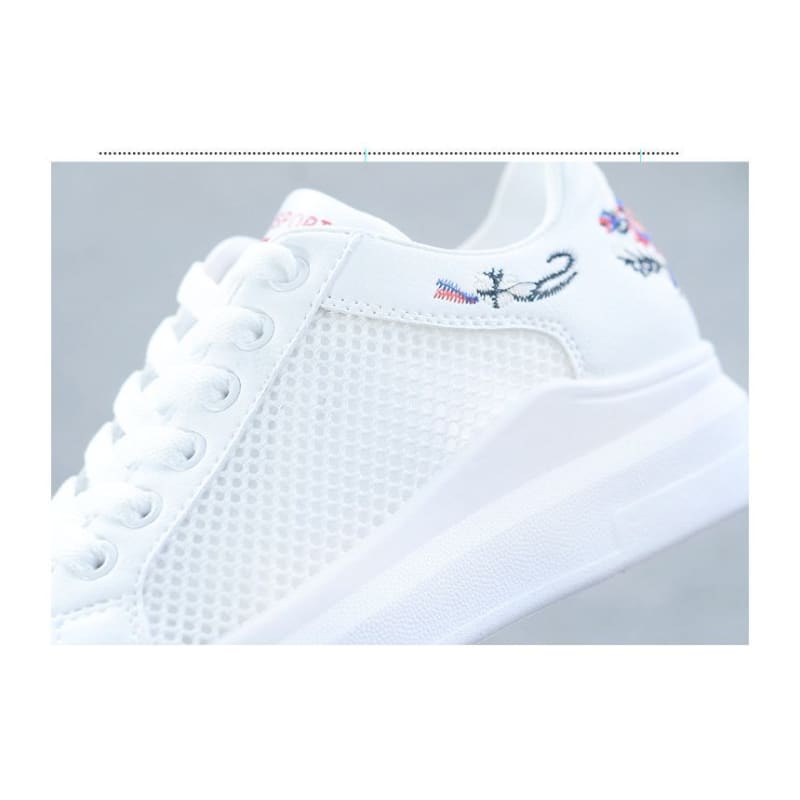 Floral Embroidered Mesh Panel Platform Sneakers