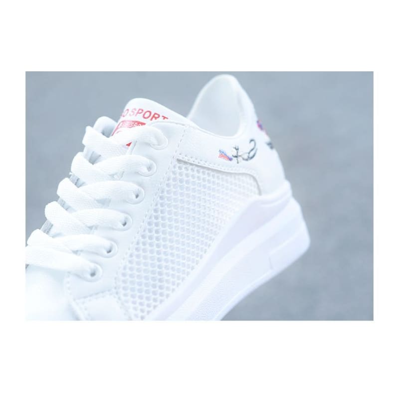 Floral Embroidered Mesh Panel Platform Sneakers