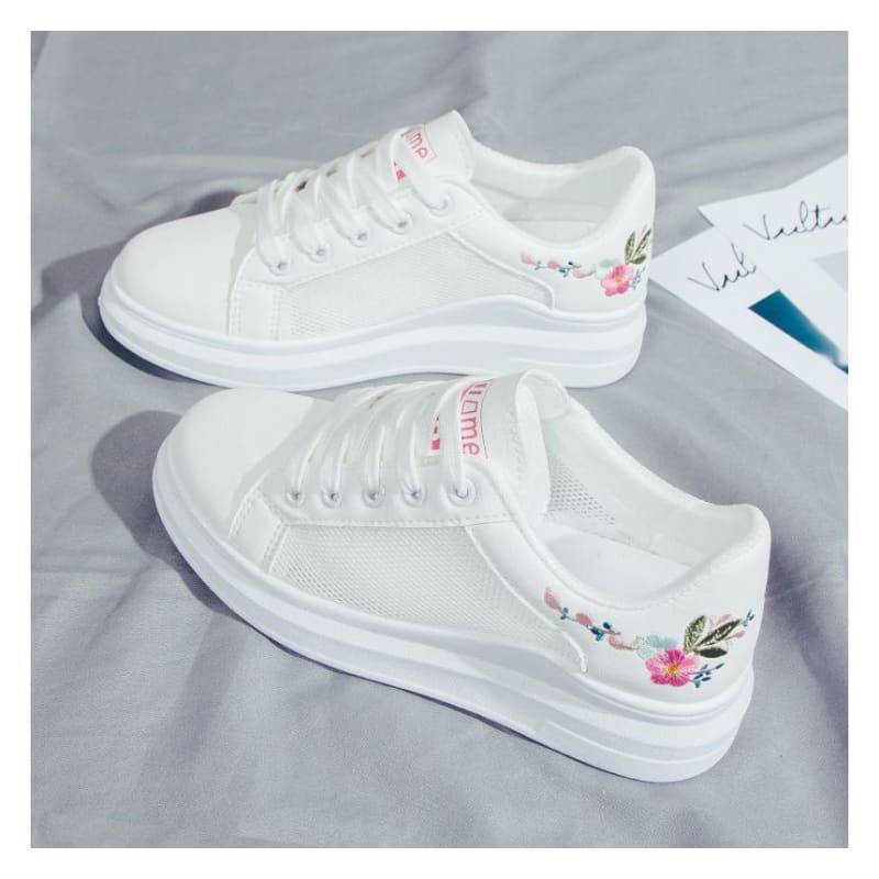 Floral Embroidered Platform Sneakers