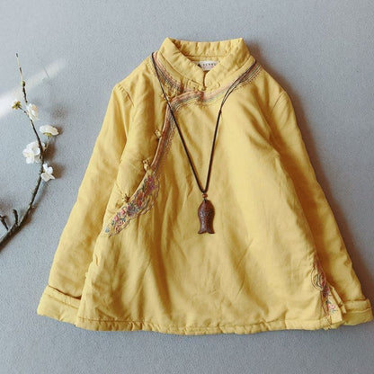 Floral Embroidery Frog Buttoned Coat