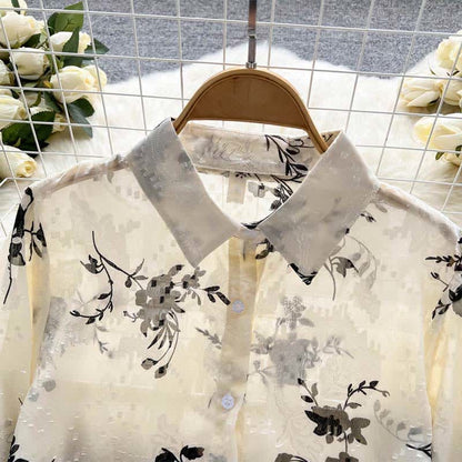 Floral Embroidery Puff Sleeve Chiffon Shirt