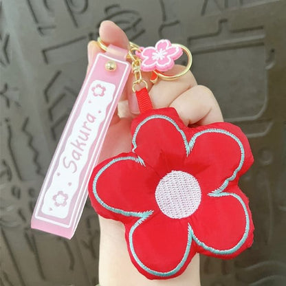 Floral Fabric Bag Charm Keyring - Red / One Size