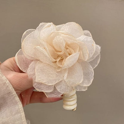 Floral Fabric Coil Hair Tie - Champagne / One Size