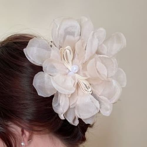 Floral Fabric Faux Pearl Hair Clamp - 01 - Almond / One Size