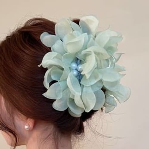 Floral Fabric Faux Pearl Hair Clamp - 03 - Green / One Size