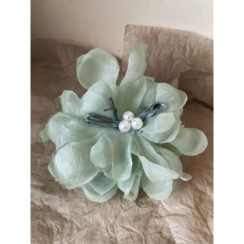 Floral Fabric Faux Pearl Hair Clamp