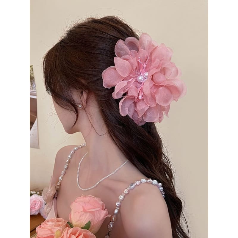 Floral Fabric Faux Pearl Hair Clamp