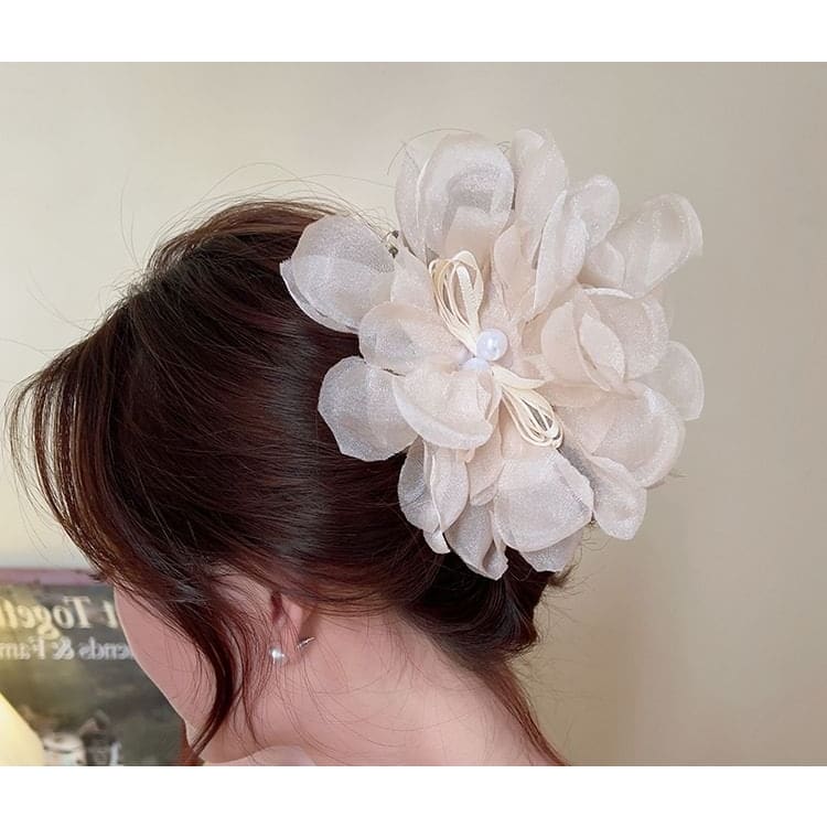 Floral Fabric Faux Pearl Hair Clamp