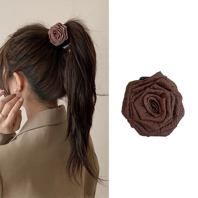 Floral Fabric Hair Clamp / Hair Clip - 13 - Coffee