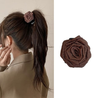 Floral Fabric Hair Clamp / Hair Clip - 13 - Coffee