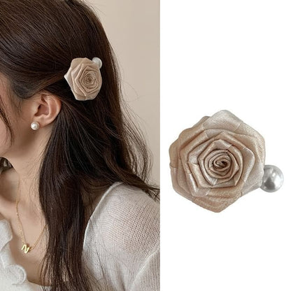 Floral Fabric Hair Clamp / Hair Clip - 14 - Beige / One Size