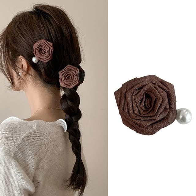 Floral Fabric Hair Clamp / Hair Clip - 15 - Coffee