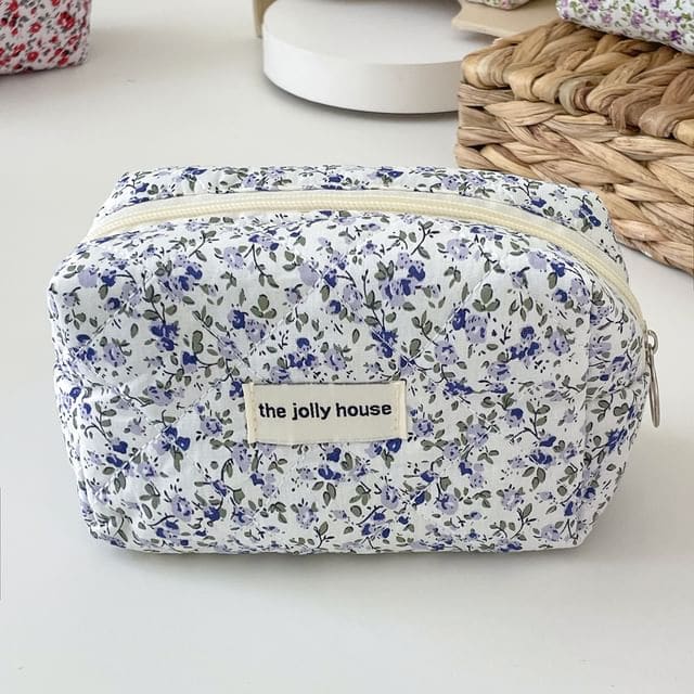 Floral Fabric Makeup Bag / Pencil Case - Blue Floral