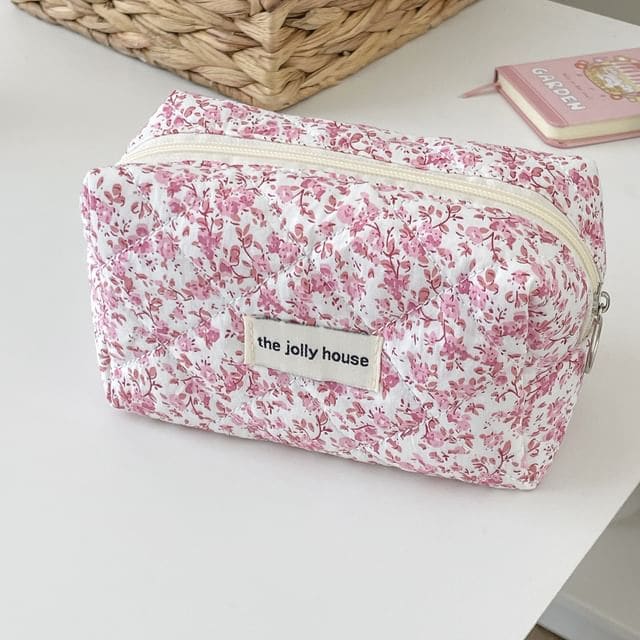 Floral Fabric Makeup Bag / Pencil Case - Pink Floral