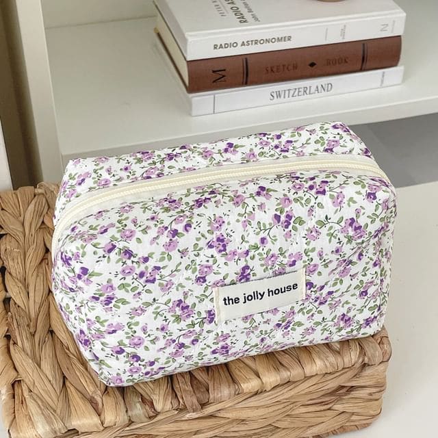 Floral Fabric Makeup Bag / Pencil Case - Purple Floral