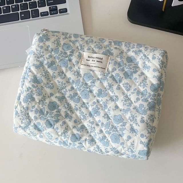 Floral Fabric Pouch / Makeup Bag / Clutch - Clutch - Blue