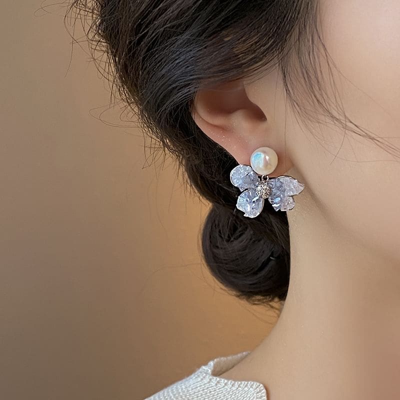 Floral Faux Crystal Faux Pearl Alloy Drop Earring