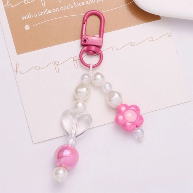 Floral Faux Pearl Bag Charm Keyring - Q1286-1 - Pink