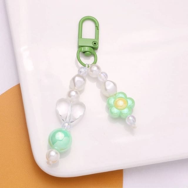 Floral Faux Pearl Bag Charm Keyring - Q1286-6 - Green