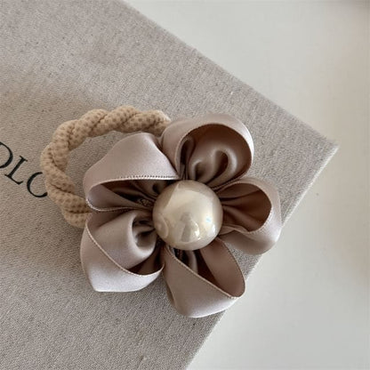 Floral Faux Pearl Hair Tie - Almond / One Size