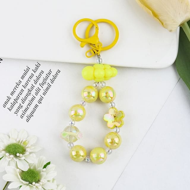 Floral Faux Pearl Keyring - Q1626-4 - Yellow / One Size