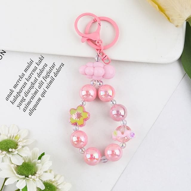 Floral Faux Pearl Keyring - Q1626-5 - Pink / One Size