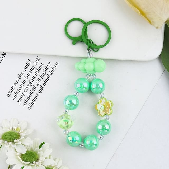 Floral Faux Pearl Keyring - Q1626-7 - Green / One Size