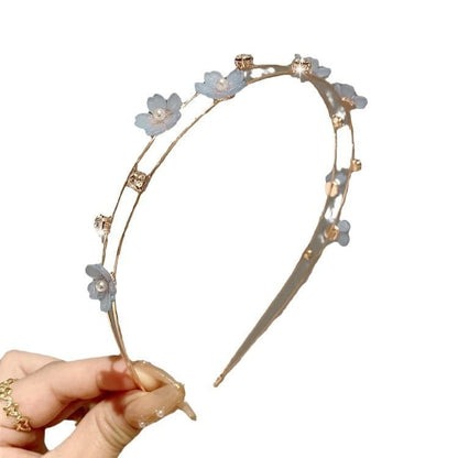 Floral Faux Pearl Layered Alloy Headband