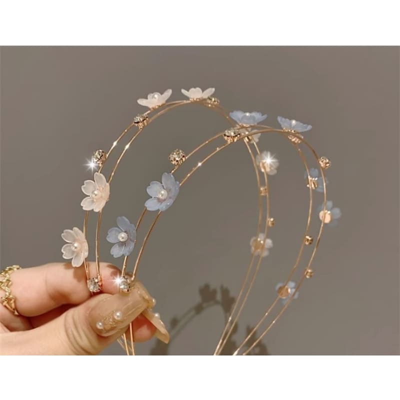 Floral Faux Pearl Layered Alloy Headband