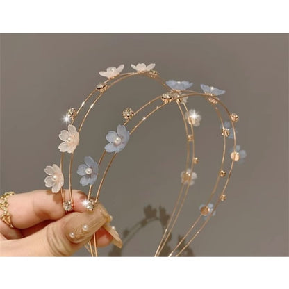 Floral Faux Pearl Layered Alloy Headband