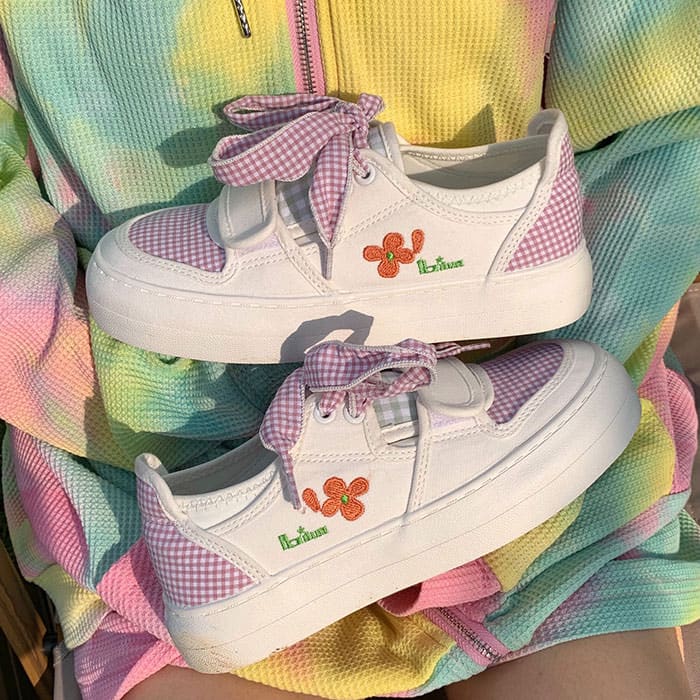 Floral Gingham Sneakers - Sneakers