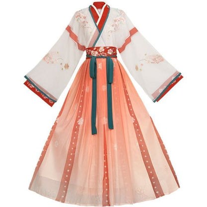 Floral Gradient Hanfu Costume Set - Pink / S