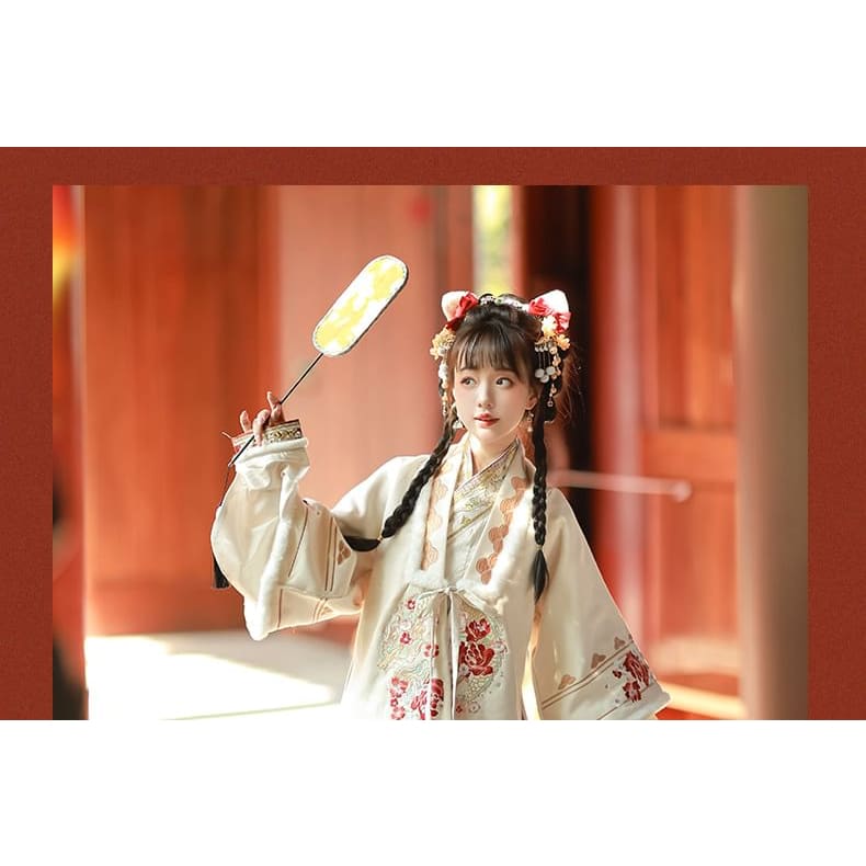 Floral Hanfu Costume Set - Set of 3 - Coat & Top & Skirt