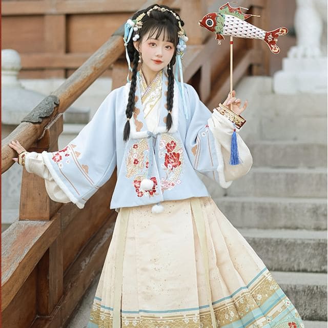 Floral Hanfu Costume Set - Set of 3 - Coat & Top & Skirt