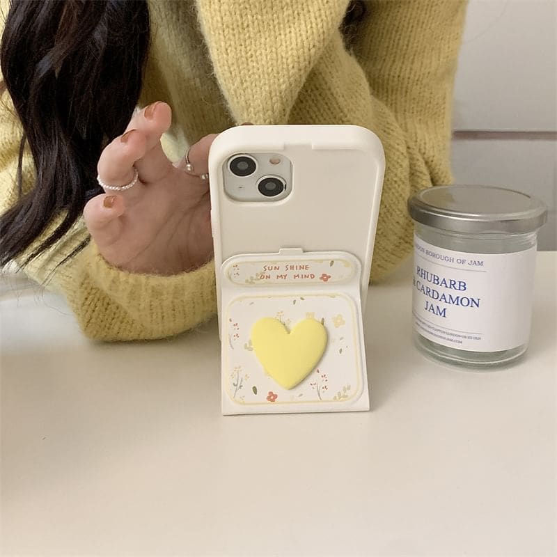 Floral Heart Foldable Stand Phone Case - iPhone 15 Pro Max