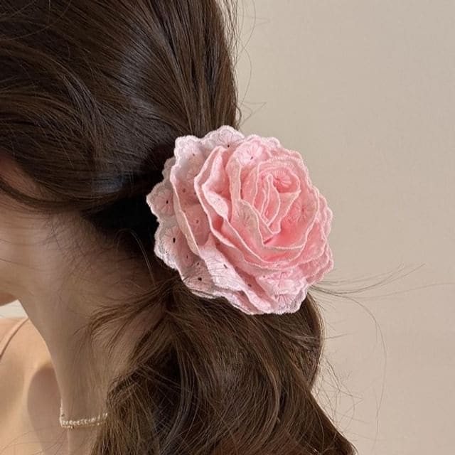 Floral Lace Hair Clamp - 2 - Pink / One Size