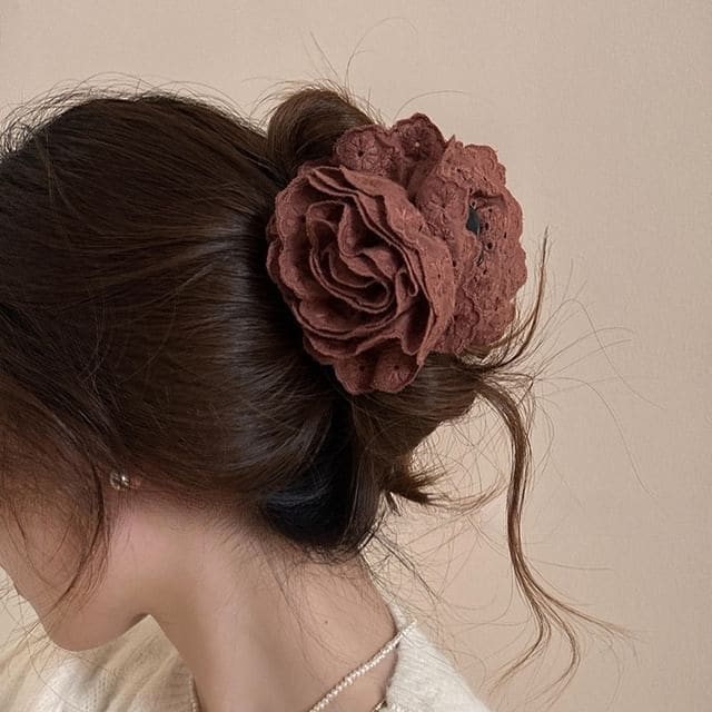 Floral Lace Hair Clamp - 3 - Coffee / One Size