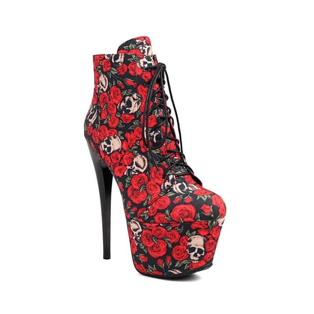 Floral Lace - Red Floral & Skull - Black / 35