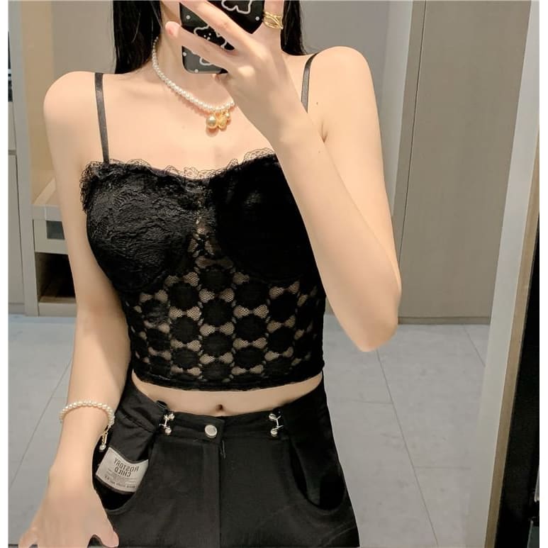 Floral Lace Trim Cropped Camisole