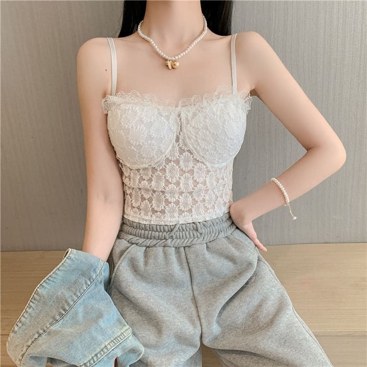 Floral Lace Trim Cropped Camisole