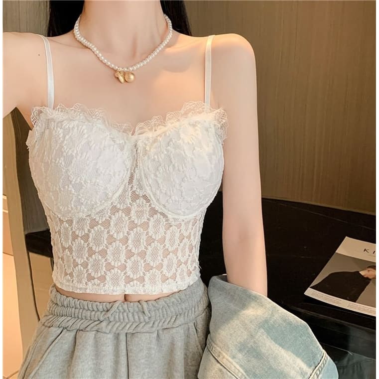 Floral Lace Trim Cropped Camisole