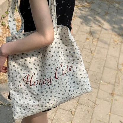 Floral Lettering Shopper Bag - Blue / One Size