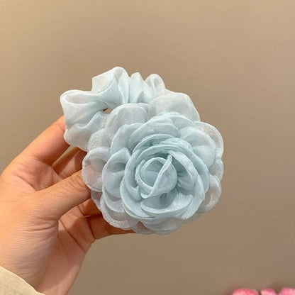 Floral Mesh Scrunchie - 01 - Blue / One Size