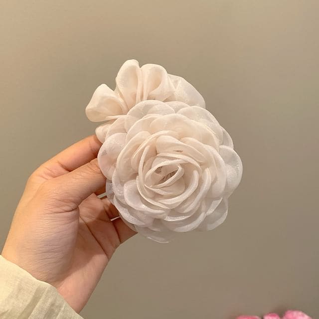 Floral Mesh Scrunchie - 02 - Beige / One Size