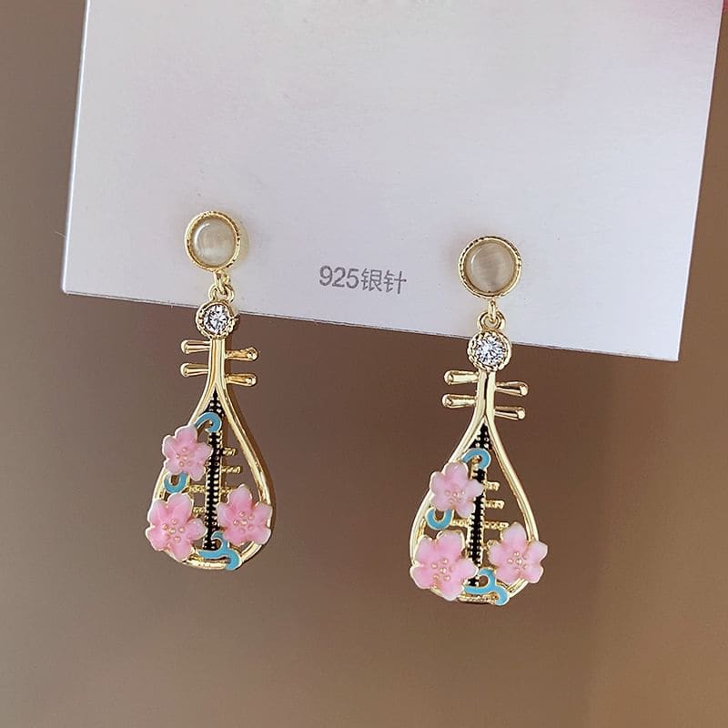 Floral Musical Instrument Alloy Drop Earring