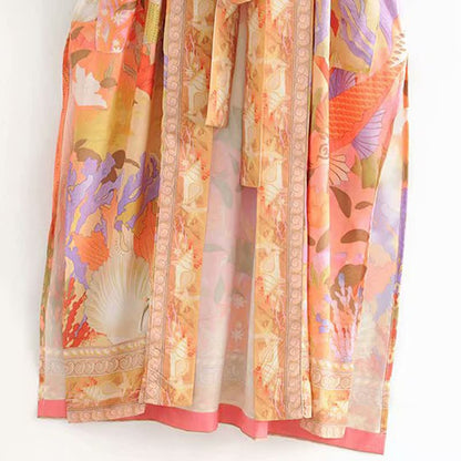 Floral Peacock Mermaid Print Robe Cardigan Outerwear