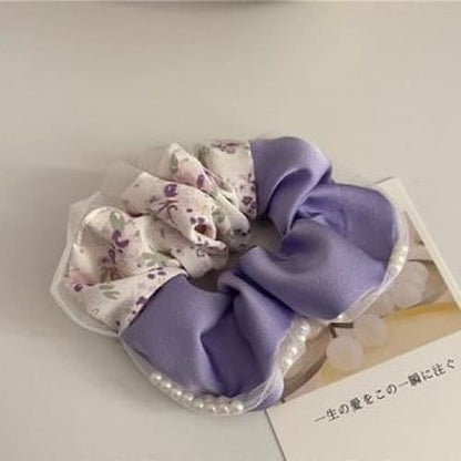 Floral Print Bow Scrunchie - 524 - Hair Tie - Floral