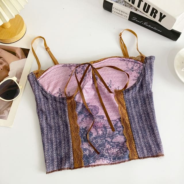 Floral Print Bustier Top - Light Purple / One Size